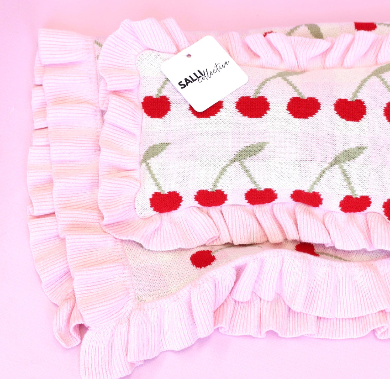 Cherry gingham Luxury dolls bedding set (blanket + Pillow)ex gst