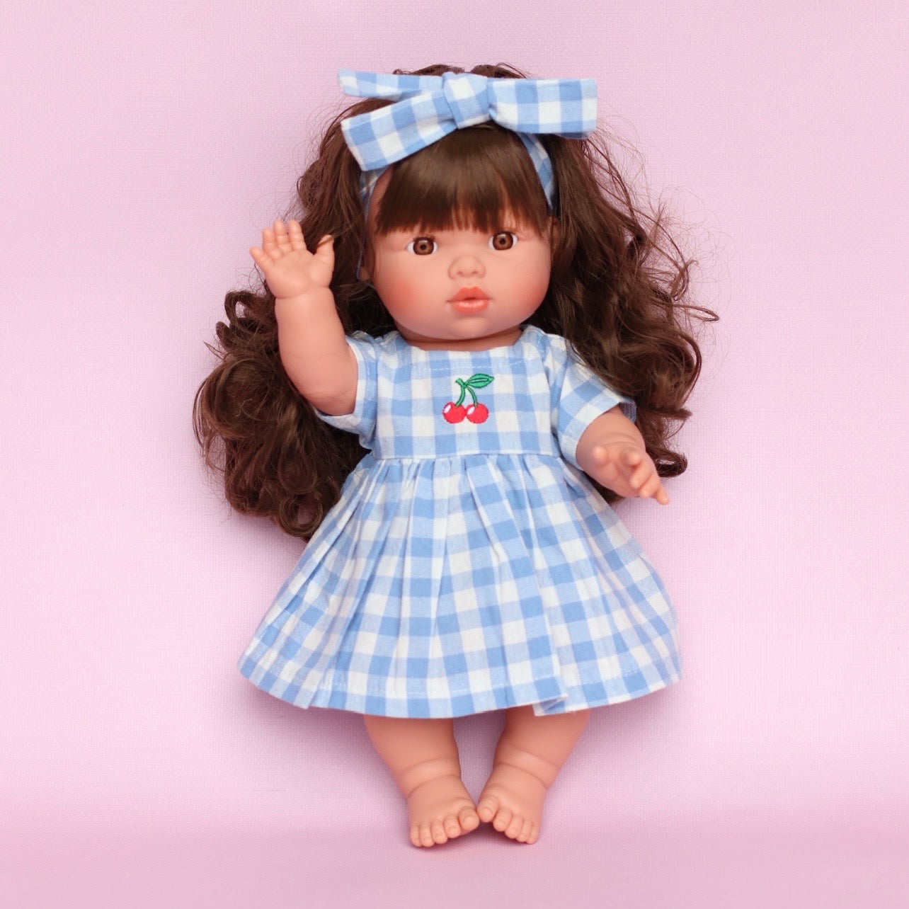 Sky Blue Cherry Gingham🍒 Chloe dress + Bow ex GST