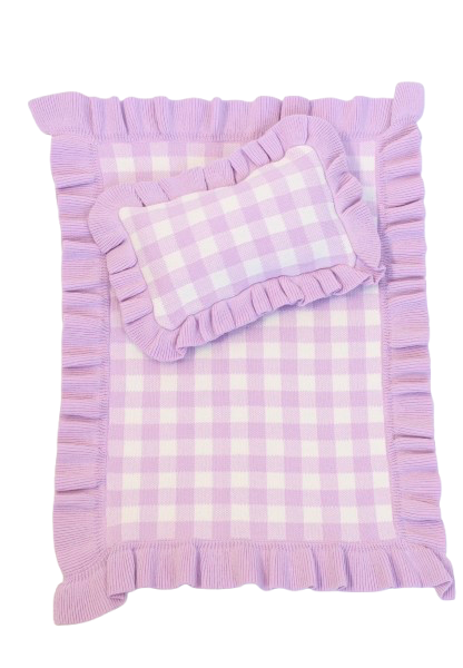IN STOCK Lilac gingham Luxury dolls bedding set (blanket + Pillow)$35.45 ex gst