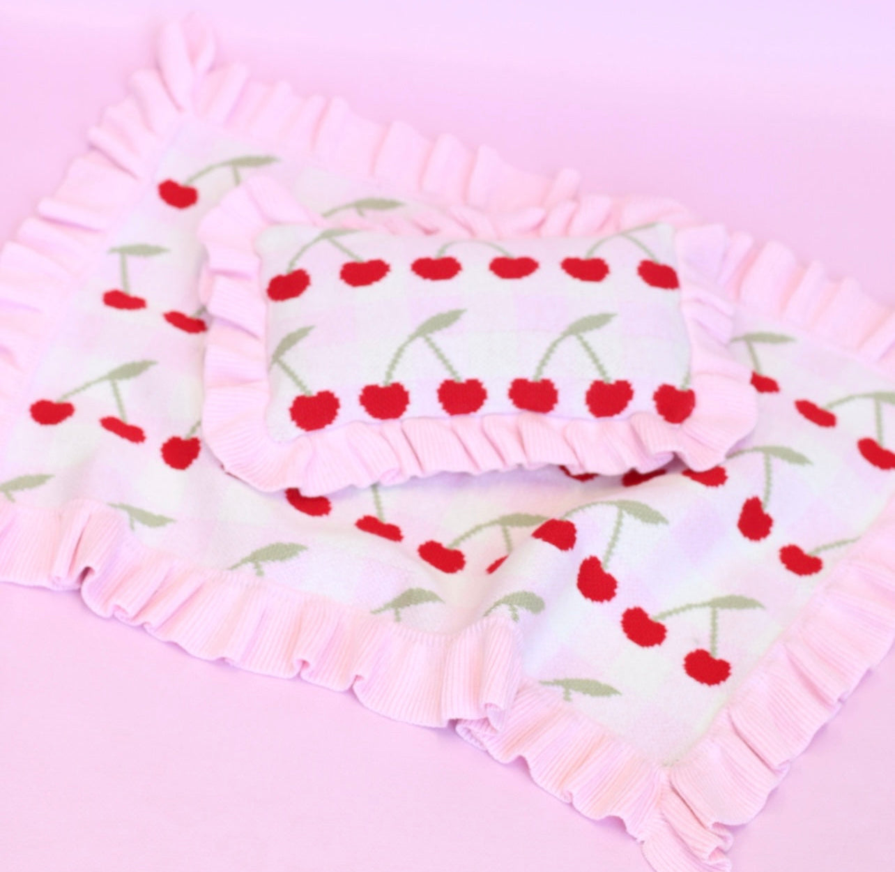 PRE ORDER Cherry gingham Luxury dolls bedding set (blanket + Pillow)$35.45 ex gst