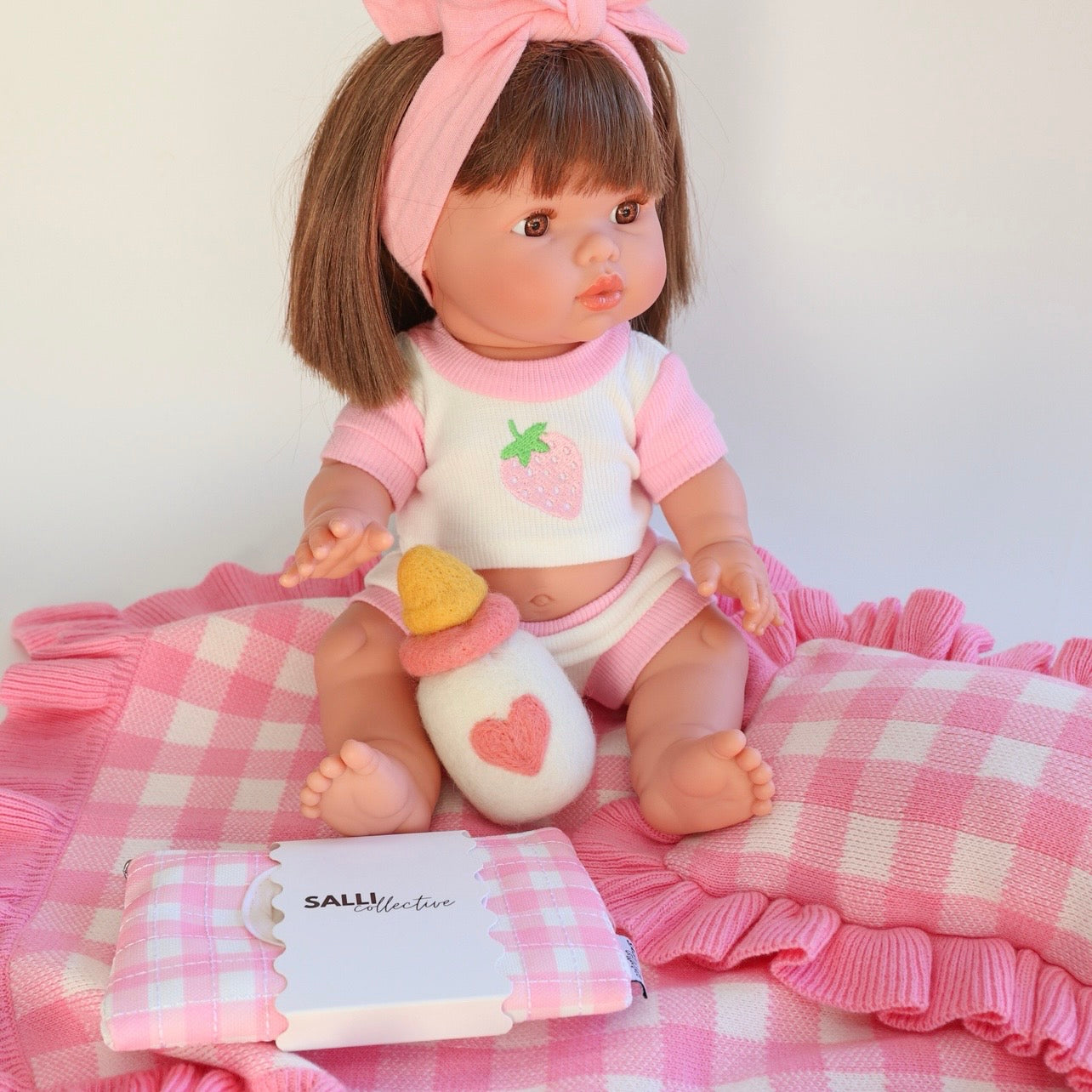 Pink gingham Luxury dolls bedding set (blanket + Pillow)ex gst (Copy)