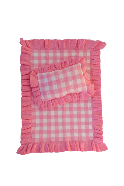 Pink gingham Luxury dolls bedding set (blanket + Pillow)ex gst (Copy)