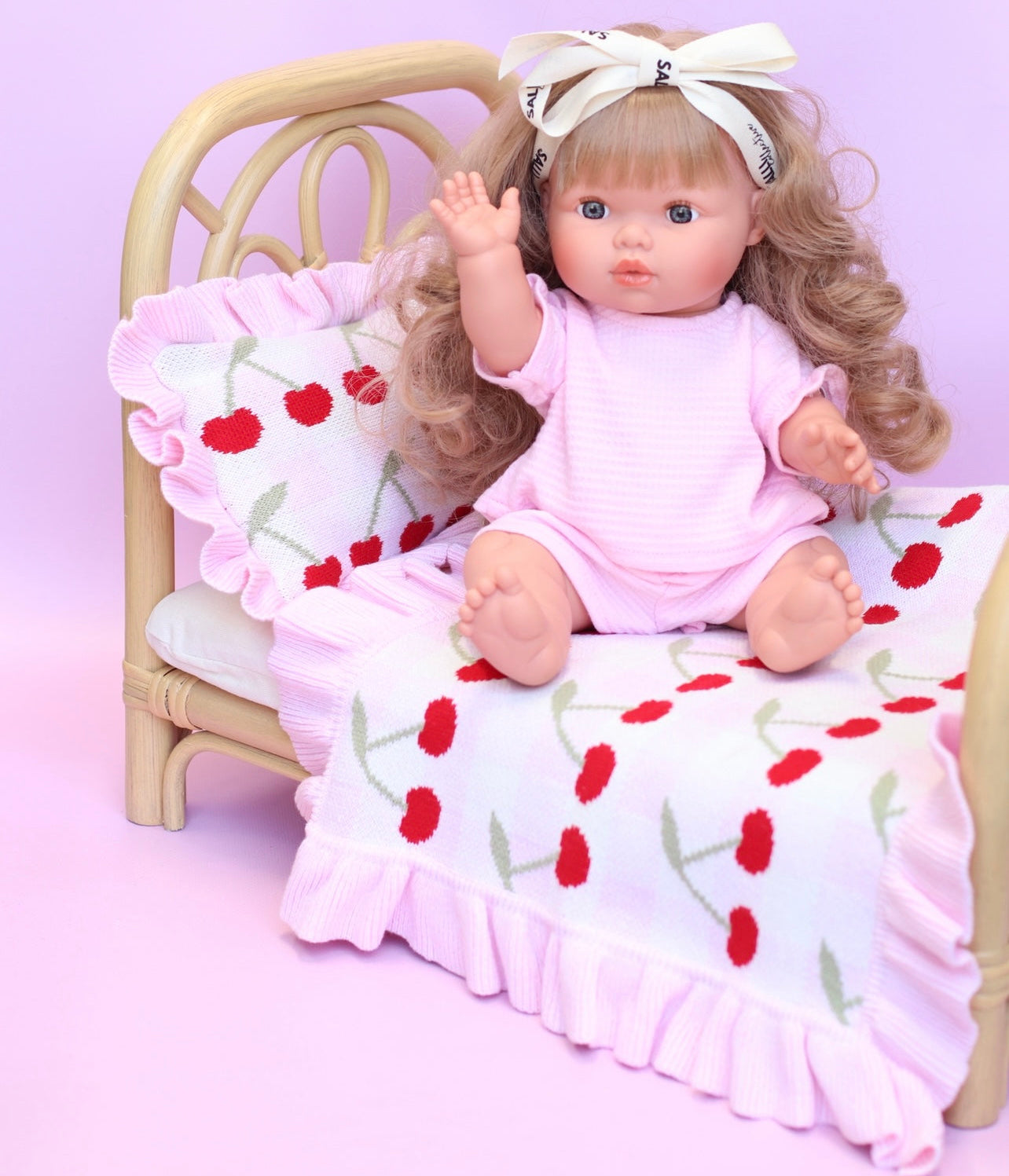 PRE ORDER Cherry gingham Luxury dolls bedding set (blanket + Pillow)$35.45 ex gst