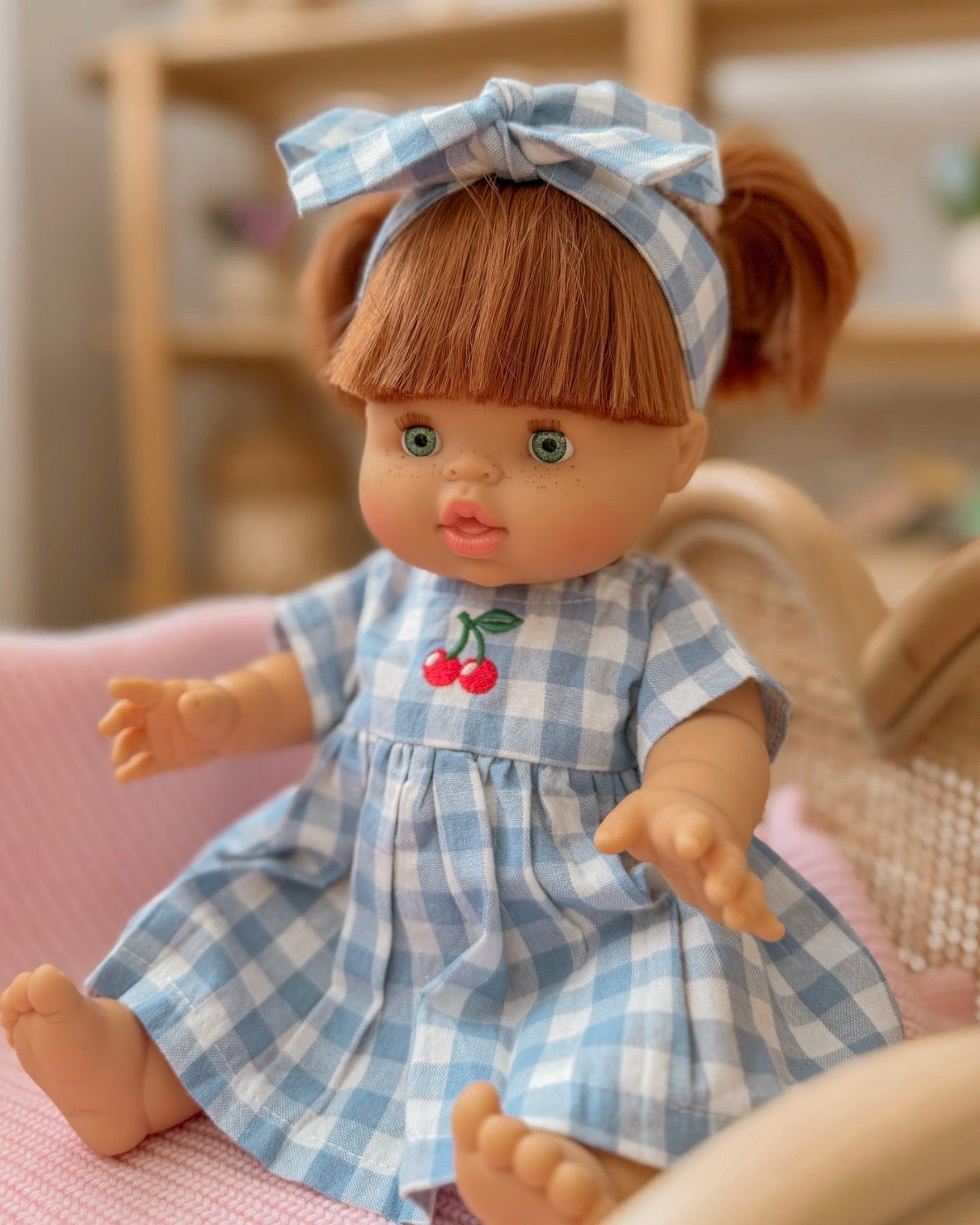 Sky Blue Cherry Gingham🍒 Chloe dress + Bow ex GST