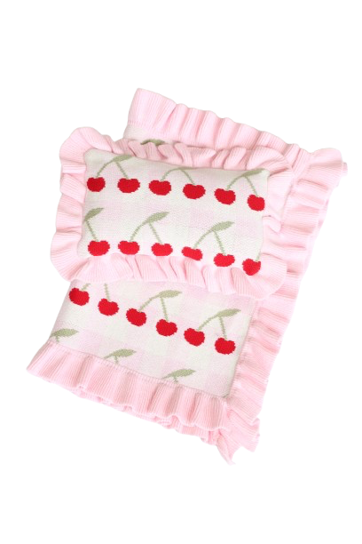 PRE ORDER Cherry gingham Luxury dolls bedding set (blanket + Pillow)$35.45 ex gst