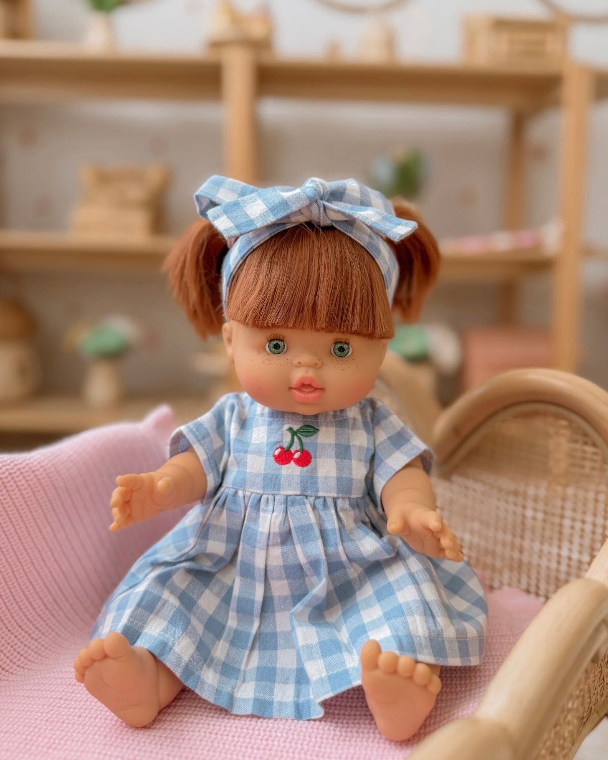 Sky Blue Cherry Gingham🍒 Chloe dress + Bow ex GST