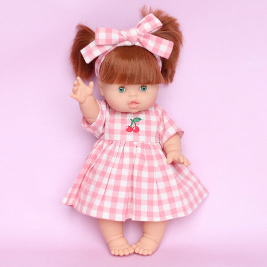 Blush Cherry 🍒 Gingham Chloe dress + Bow ex GST