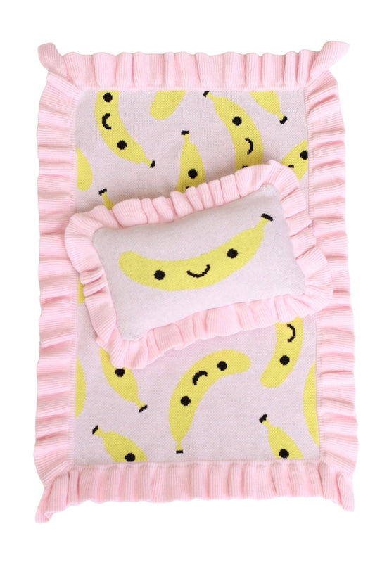 PRE ORDER Smilie Banana Luxury dolls bedding set (blanket + Pillow) $35.45 ex gst
